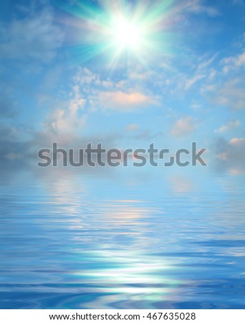 Surface water ripple and reflection of soft sky and clouds background