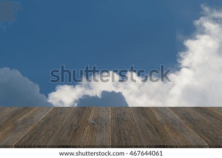 Nature cloudscape with blue sky and white cloud with Wood terrace