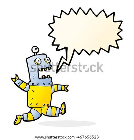 cartoon terrified robot with speech bubble