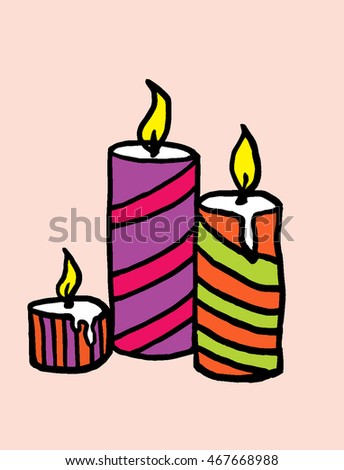 Christmas candles doodling, set of 3 candles on a red background 2017
