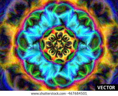 Abstract colorful kaleidoscope. Circle mandala ornament, flower of life. Vector graphic background