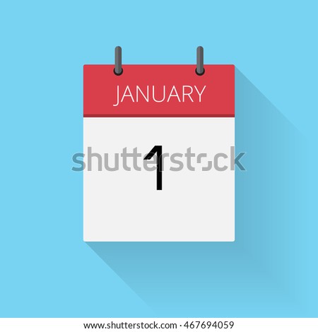 January 1, Daily calendar icon, Date and time, day, month, Holiday, Flat designed Vector Illustration