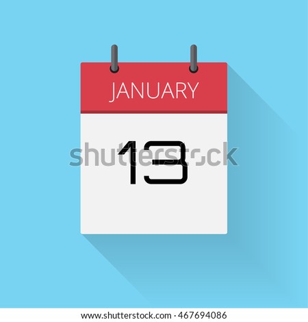 January 13, Daily calendar icon, Date and time, day, month, Holiday, Flat designed Vector Illustration