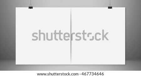 white blank horizontal sheet of paper on the light grey background, mock-up illustration (poster, picture frame)