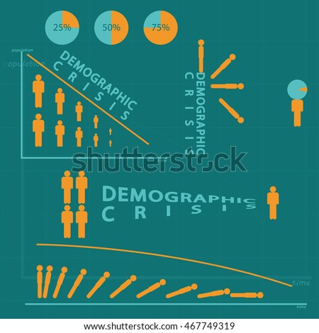 Demographic crisis infographic set of  the stick figure. Vector illustration