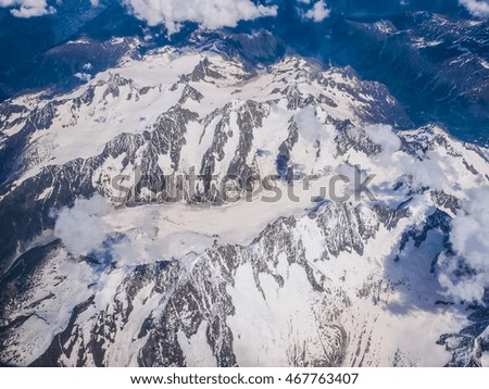 High dynamic range HDR Aerial view of a glacier in Alps mountains