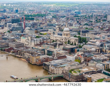 High dynamic range HDR Aerial view of St Paul cathedral in London, UK