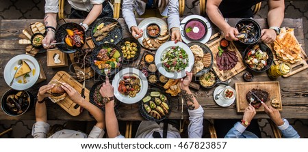 table with food, top view Royalty-Free Stock Photo #467823857