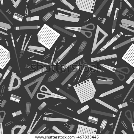 Seamless pattern with flat icons school supplies on a dark grey background vector