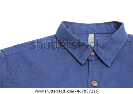 Blue plain cotton shirt White background.
