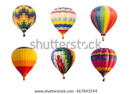 colorful hot air balloons isolated on white background Royalty-Free Stock Photo #467843594