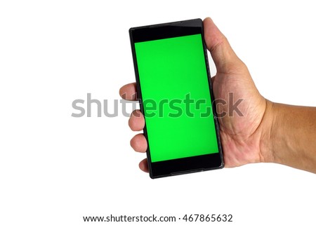 smartphone on hand with film mirror crack on green screen