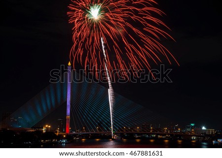 Beautiful colorful firework display for celebration happy new year and merry christmas in bangkok, thailand