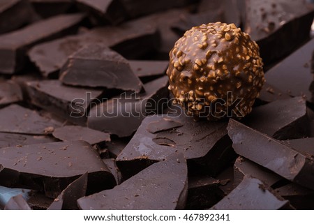 chocolate dessert on background chopped chocolate