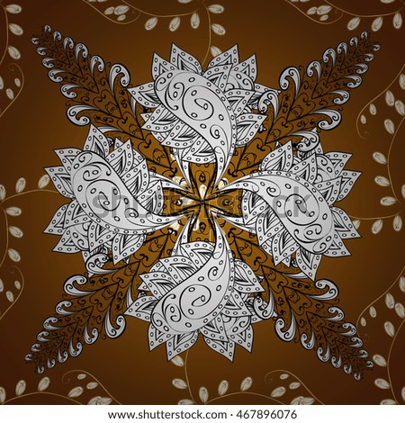 seamless pattern on brown background with golden floral golden elements. Vector illustration.