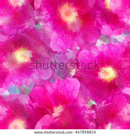 Floral seamless pattern flowers background. Realistic photo collage - clip art. Pink Mallow flower on an abstract background