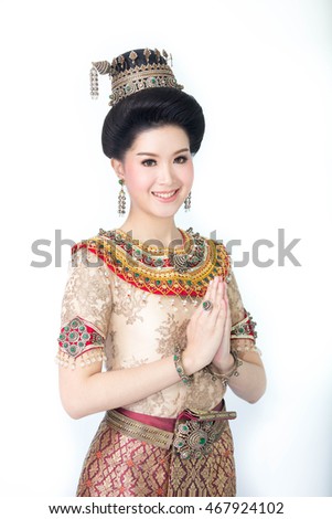 Asian woman wearing typical Thai dress  identity culture of Thailand