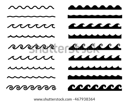 Set of water wave icons, seamless wave pattern set  Royalty-Free Stock Photo #467938364