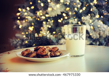 Closeup photo of glass of milk and cookies