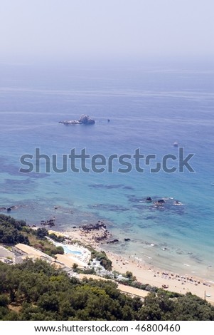 Agios Georgios seaside resort view from above, Corfu, Greece