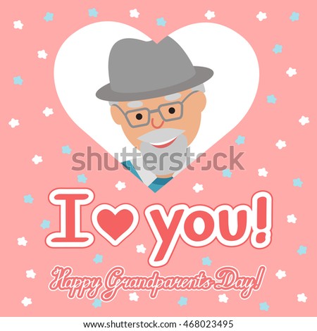 Vector drawing of icon elderly man in the heart with congratulation lettering