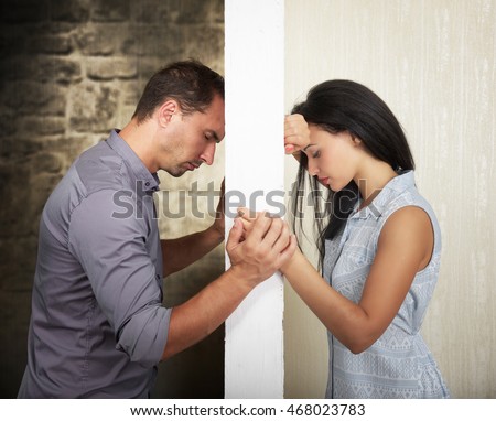 Breaking down the barrier between two people, concept Royalty-Free Stock Photo #468023783