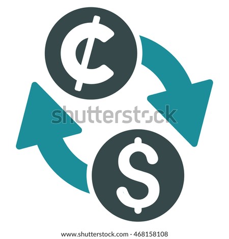 Dollar Cent Exchange icon. Vector style is bicolor flat iconic symbol with rounded angles, soft blue colors, white background.