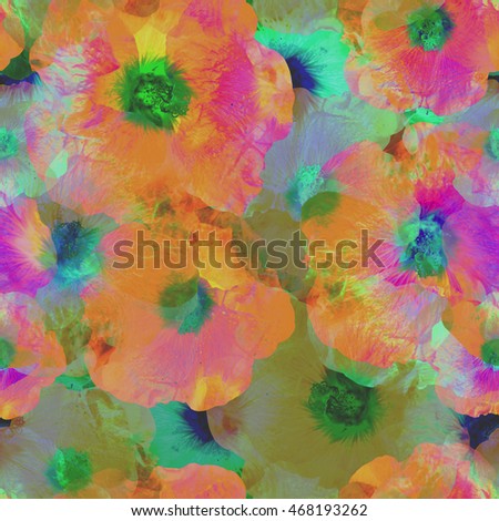 Floral seamless pattern flowers background. Realistic photo collage - clip art. Mallow flower on background