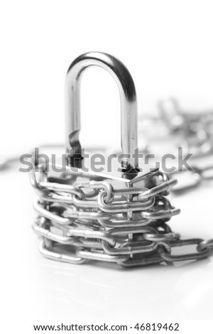   Lock and chain  on the white background
