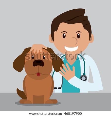 man cartoon dog stethoscope veterinarian pet clinic icon, vector illustration