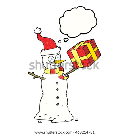 freehand drawn thought bubble textured cartoon snowman