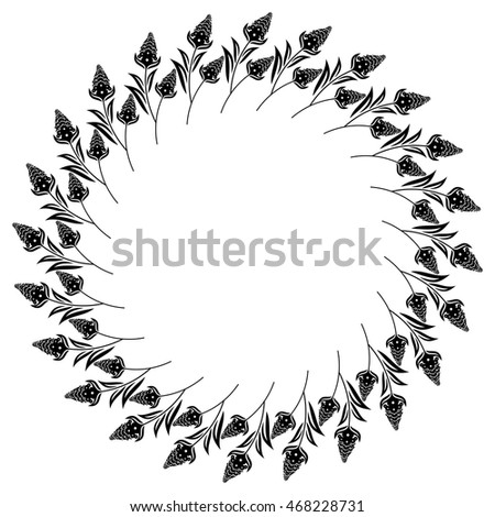 Floral round silhouette frame. Vector clip art.