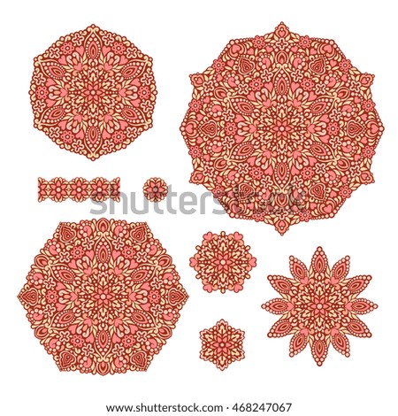 Abstract Flower Patterns. Decorative ethnic elements for design. Vector illustration.