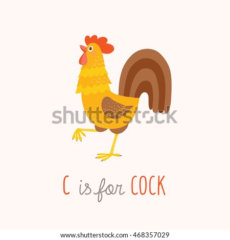 Cartoon cock. Funny rooster. Cartoon vector hand drawn eps 10 illustration isolated on white background.