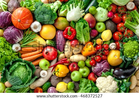 Assortment of  fresh fruits and vegetables Royalty-Free Stock Photo #468372527