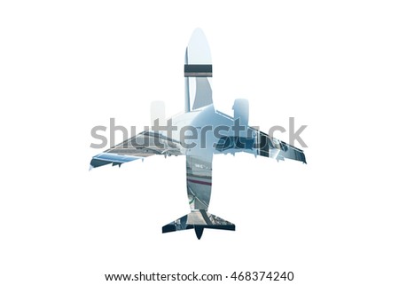 plane in the double exposure on a white background