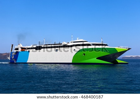 Large catamaran ferry at sea. Royalty-Free Stock Photo #468400187