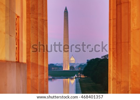 Washington Memorial monument in Washington, DC at the night time