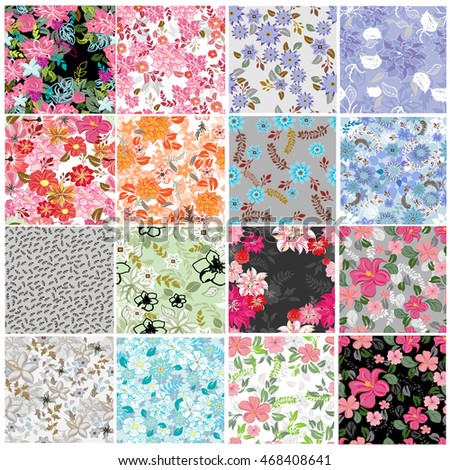vector set 12  seamless pattern flowers 