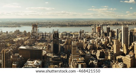 New York City west side urban cityscape panorama view.