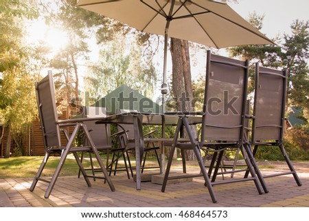 sunset in the forest. summer table in the forest