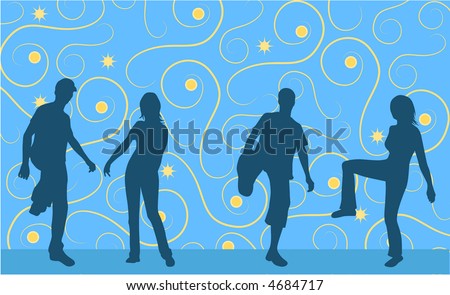 Dancing people silhouettes with background