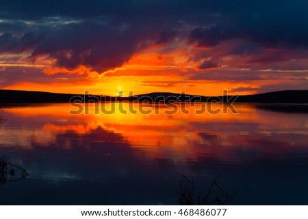 Beautiful Lapland sunset in Rovaniemi, Finland.
