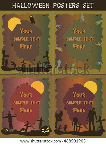 Halloween posters set. Invitation templates for Halloween Party. Halloween background. Vector illustration