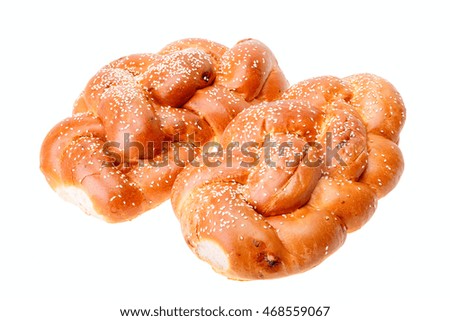 Two bright shabbat challah isolated on white background