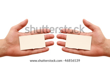 two business cards in hands
