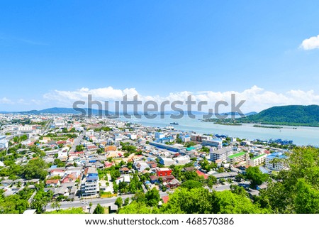 Songkhla cityscape with Songkhla sea background
