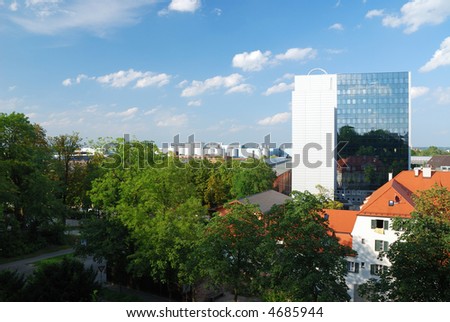 Office building and a factory seen in Augsburg (Bavaria, Germany)
