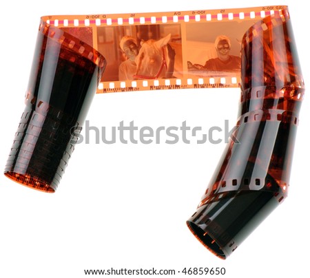 High resolution white background macro studio image of a 35 mm filmstrip