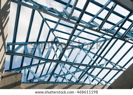 Structure of steel roof frame for building construction.The advantage of this structure is lightweight but strong.